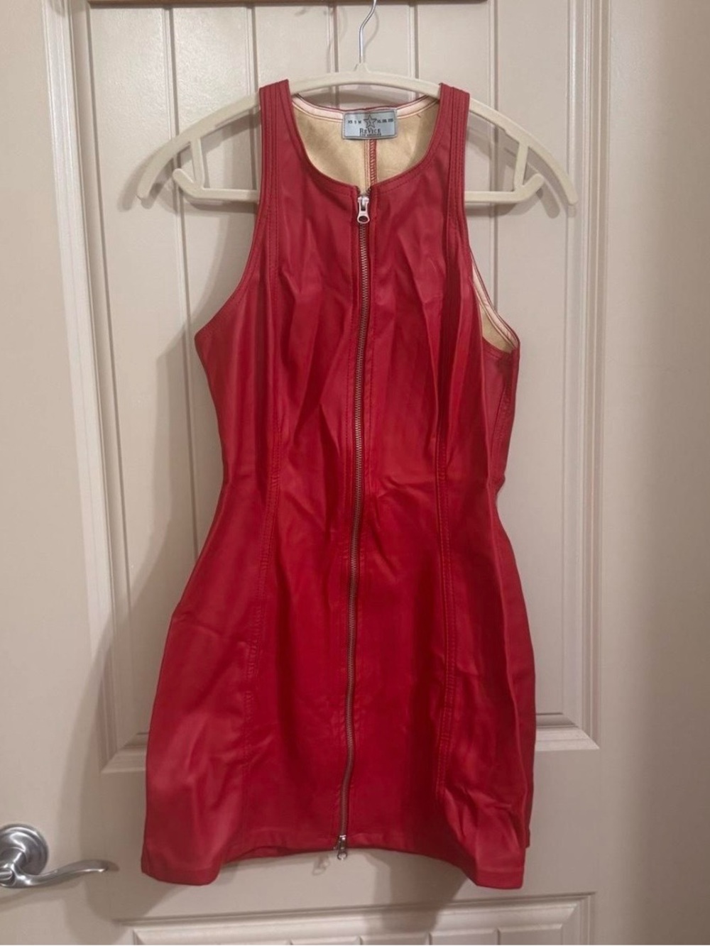 REVICE Red Zip-Front Jacket with Cream Lining